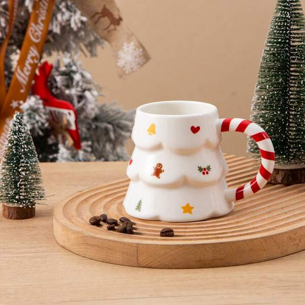 Caneca de café com árvore de Natal, xícara de café festiva em cerâmica com formato de árvore de Natal, xícara de chá de porcelana com árvore de Natal e matcha para chocolate quente, latte de maçã e canela, melhores presentes de Natal para mulheres e homens