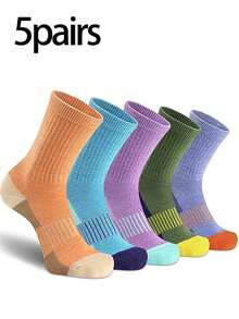 5 Pairs Women Plus Size Socks, Moisture Wicking Crew Socks, Autumn/Winter