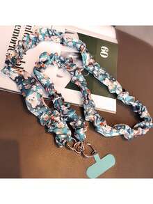 1pc Elastic Silk Printed Ribbon Pleated Phone Lanyard Crossbody Phone Strap Necklace For Women, Anti-Lost Phone Hanging Cord, Creative Phone Lanyard Suitable For Outdoor, Hiking, Shopping, Travel