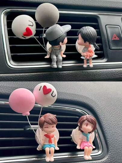 قطعة واحدة مشبك تهوية السيارة بشكل زوج بالونات لطيف، اكسسوارات السيارة