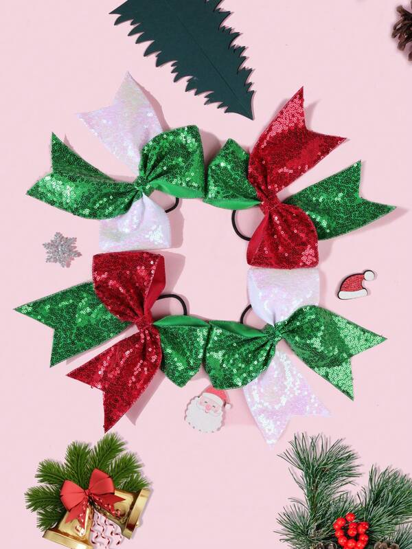 2 piezas Set de Lazos Elásticos para el Cabello con Lentejuelas - Accesorios Brillantes para el Cabello, Multicolor - Adecuado para Trenzas, Moños, Coletas, Adolescentes, Decoración de Fiesta de Navidad y Cumpleaños, Pasadores y Diademas - Decoraciones Fáciles de Usar para el Cabello en Días Festivos