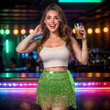 Belly Dance Hip Scarf Sequin Tassel Skirt Wrap Sparkly Rave Costume For Women - LightGreen - View 6