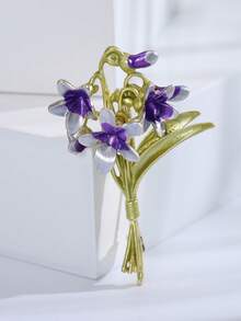 Enamel Purple Flower Brooch - Luxury Botanical Lapel Pin, Unisex, Suitable For Formal Attire, Party Accessory/Friend Gathering Badge Gift - Flower - View 7