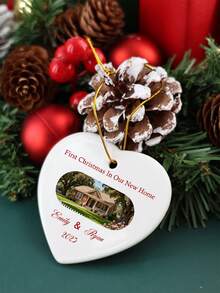 Custom Photo Christmas Ornaments, Personalized New Home Gift, Housewarming Gifts, Customized Text Keepsake, Customizable Picture Christmas Tree Decorations, First Christmas, First Home Ornament 2025, Ceramic/Wood/Crystal/Acrylic, Heart Shape, Christmas Decorations, Christmas, Family, Friend