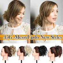 Natural Soft Messy Bun Hair Extensions X-Large Scrunchie Updo Cover Hair Elastic Band Wrap On Ponytail Hair Extensions Synthetic Straight Tousled Chignon Bleach Blonde Highlight Ombre Color Hairpiece Pony Tail Hair Piece For Women Halloween Party Daily Wedding - 彩色 - 查看 3