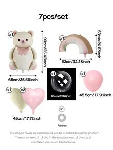 7pcs/5pcs Dreamy Creamy Bear Balloon Set, Matte Pink Rainbow Balloons, 24-Inch Transparent Non-Stretch Bobo Balloons, 18-Inch Macaron Pink Latex Balloons, 18-Inch Macaron Pink And Creamy Heart-Shaped Foil Balloons, Exquisite Decorations For Baby Shower Party And Birthday Celebration - Multicolor - View 2