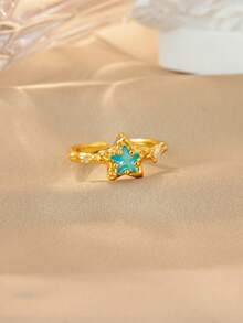 Two Heart Stainless Steel Rings With Cubic Zirconia 18K Gold-Plated Adjustable Open Ring For Women Romantic Golden Wedding Memorial Jewelry Holiday Accessories Mother's Day, Valentine's Day Gifts