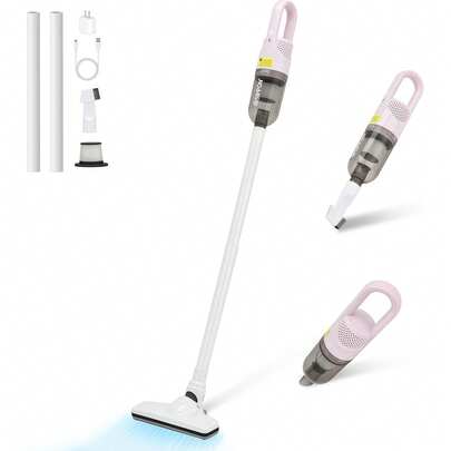 6 en 1 aspiradora portátil con motor potente de 100 vatios, pequeña aspiradora de mano portátil para el hogar para pisos duros, alfombras y pelo de mascotas (modelo blanco sin cables)