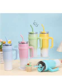 1 copo de 40 oz com alça e canudo, para bebidas quentes e frias, caneca de viagem térmica, copo de café gelado, garrafa de água térmica de aço inoxidável reutilizável, porta-copos para carro, para atividades ao ar livre, camping, presentes de Natal