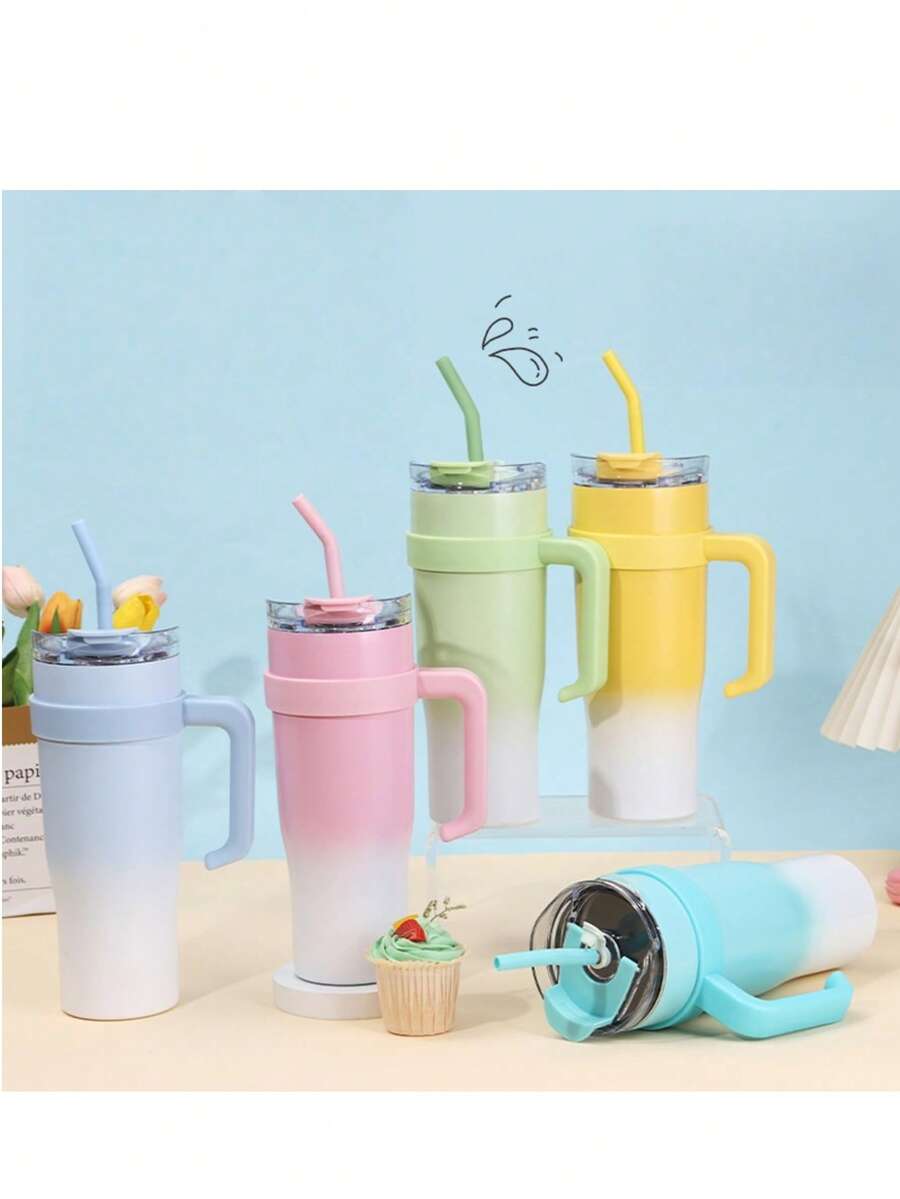 1 copo de 40 oz com alça e canudo, para bebidas quentes e frias, caneca de viagem térmica, copo de café gelado, garrafa de água térmica de aço inoxidável reutilizável, porta-copos para carro, para atividades ao ar livre, camping, presentes de Natal