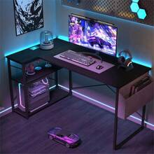 Escritorio de Esquina Ordenador - 120x70 cm Mesa en Forma L, Estantes de Almacenamiento, Esquina Reversible, Gaming Escritorio Mesa Gamer Desk para Estudio Trabajo Oficina Dormitorio Hogar - negro - Ver 9