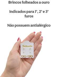 Kit 3 Pairs Of Small Gold Plated Earrings For First, Second And Third Holes, Various Models, Rhinestone Stones - MODELO 04 - Ver 2