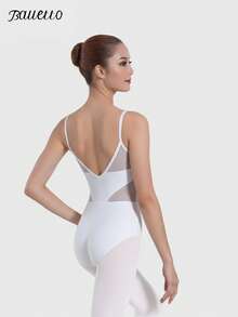 balletto 修身芭蕾紧身衣，推荐用于芭蕾舞试镜，高弹力莱卡氨纶无袖体操紧身衣，带网眼面板，适合专业训练 - 白色 - 查看 4