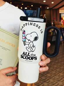 SNOOPY 1 件 750 毫升史努比真空保温水瓶，大容量户外车载杯，便携式保温杯，优质不锈钢吸管杯