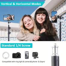 160cm Mobile Phone Tripod&Selfie Stick, Extendable Phone Stand, Stable And Adjustable Height, Multi Angle Shooting Selfie Stick Tripod For Video Recording - 黑色 - 查看 9