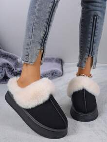 New Women's Fashion Slip-On Snow Boots Slippers Beach Cute Fluffy Faux Fur Lined House Shoes