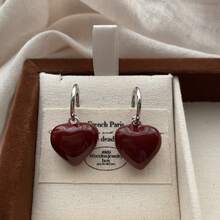 Minimalist Heart Shaped Oil Drop Earrings, Fashionable & Versatile, Sweet & Romantic Earrings, Suitable For Autumn/Winter