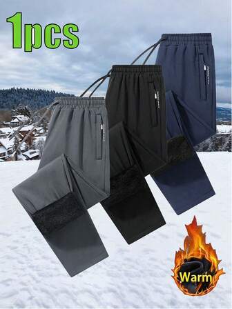 Men's Outdoor Windproof Waterproof Thermal Lined Warm Straight Leg Casual Pants For Winter