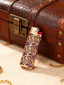 1個 BIC J6ライター用 カットアウトローズデザイン (BIC J6専用) メタルライターホルダー、ライターケースカバー、ライターアクセサリー、喫煙アクセサリー - ゴールド - チェックする 2