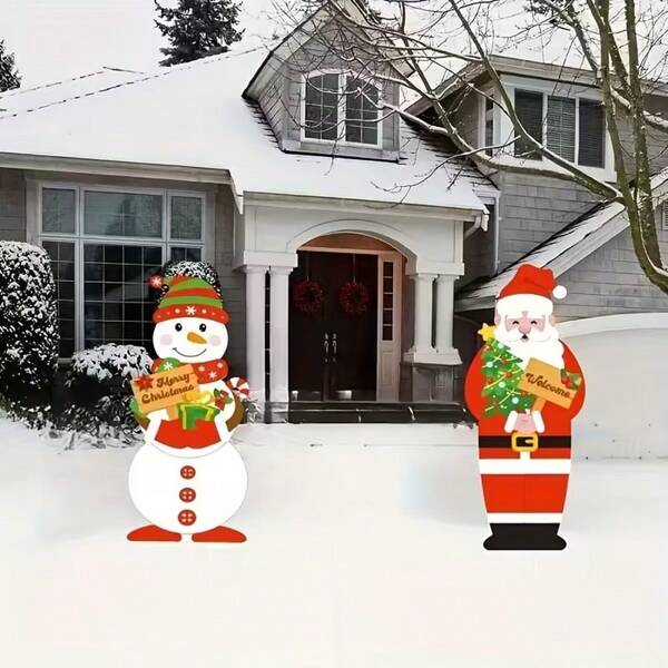 2 Peças Gigantes Estacas de Jardim Papai Noel e Boneco de Neve - Placas de Jardim Boneco de Neve de Natal, Decoração Externa de Natal, Perfeito para Decorações de Temporada de Feriados em Gramado, Jardim e Varanda