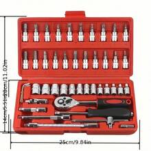 Halloween, Christmas, Exquisite Gifts, 46pcs Socket Set - 1/4 Inch Drive Socket Roller Wrench Set Mechanical Tool Kit For Auto Repair & Home, Metric Socket Set With Storage Box - 大的 - 查看 8