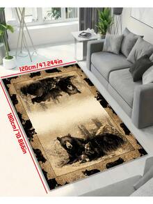 1 pièce Tapis vintage à motif d'ours noir, tapis à motif de forêt américaine, antidérapant, non pelucheux, lavable. Convient pour le salon, la chambre à coucher, la buanderie, la décoration d'intérieur