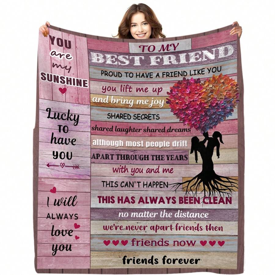 A Blanket For The Best Friend,Super Soft Flannel Printed  Blanket,As Birthday Gifts, Family, Wedding, Souvenir Blankets, Polyester Blankets Suitable For All Seasons, Washable, Machine Washable, Lightweight, Breathable, Comfortable, Warm, Unique, 280gsm For Him, Her Personalized Ideal Gifts For Her,Perfect Nap, Camping, Travel, Home, Daily Life, Office Decoration, Birthday, Anniversary, Valentine's Day, Thanksgiving, Christmas, Halloween, Wedding, New Year Gifts ,Sofa,Bed,Car,Bedroom,Living Room,Office,  Outdoor Camping, Beach,Wall Decoration - 多色24 - 查看 1