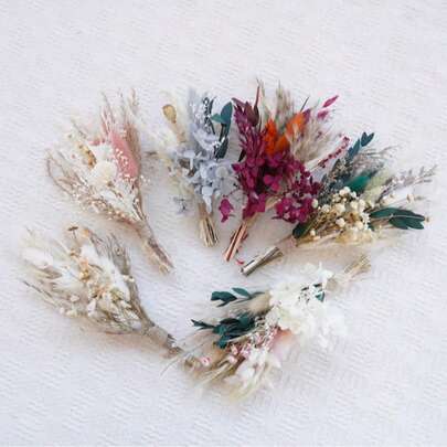 1-12pcs Mini Dried Flower Bouquet Set, Suitable For Bohemian Wedding, Tabletop Centerpiece, Dried Flower Branches, Handmade Dried Flowers, Bridesmaid Birthday Cake Gift Box, Vase Decor