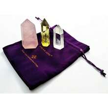 Set Of 3 Healing Crystal Wands Of Rose Quartz Clear Quartz And Yellow Quartz Pointed And Faceted For Healing Reiki Chakra Meditation Therapy Decor