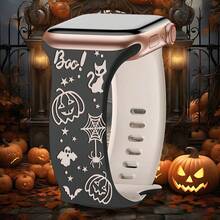 Halloween Pumpkin & Bat Carving Patterns Strap Compatible With Apple Watch Band Ultra SE/10/9/8/7/6/5/4/3/2/1 Perfect Gift For Women Skin-Friendly Silicone Replacement Watch Band Compatible With Iwatch Ultra 38mm 40mm 41mm 45mm 44mm 42mm 46mm 49mm (Watch Not Included)