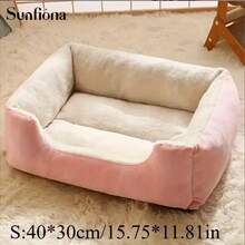 SUNFIONA 四季方形毛绒宠物床带垫 - 柔软舒适的羊毛中型猫和小型犬沙发床,开放式顶部设计,耐用易清洁的可折叠室内窝,适用于卧室、客厅、阳台 - 为小猫和小型犬提供温暖的庇护所,猫床,舒适的宠物家具,毛绒宠物床上用品,可折叠宠物床,涤纶宠物床 - 彩色 - 查看 21