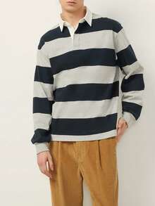 Herren Langarm gestreiftes Polo Shirt, Lässig, Alltags-Outfit