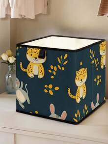 1 pieza Caja de almacenamiento abierta con estampado de animales de dibujos animados, organizador de cajones apilable, diseño resistente y de múltiples usos que ahorra espacio para el hogar, dormitorio, organización del hogar, almacenamiento debajo de la cama