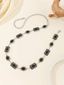 Thắt lưng khắc họa tiết, phù hợp với váy, phong cách Hàn Quốc trang trí ngọt ngào, dây thắt lưng mỏng, dây kim loại, áo len, phụ kiện váy, phong cách đường phố gợi cảm, xuân/hè/thu/đông - màu đen - Xem 3