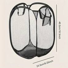 Large-Capacity Pop-Up Laundry Hamper With Handle, Foldable Mesh Laundry Basket For Dirty Clothes Storage, Convenient Home Solution, Easter Gift, Halloween Gift, Christmas Gift - màu đen - Xem 1