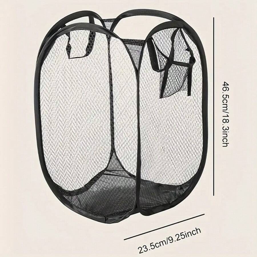 Large-Capacity Pop-Up Laundry Hamper With Handle, Foldable Mesh Laundry Basket For Dirty Clothes Storage, Convenient Home Solution, Easter Gift, Halloween Gift, Christmas Gift - màu đen - Xem 1