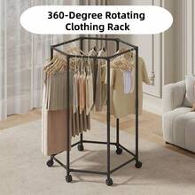 6-Arm Multifunctional Clothes Stand With Lockable Wheels, No Drill Installation Hexagon Towel Rack, Space Saving Drying Rack For Bedroom, Bathroom, Balcony, Dorm - Sturdy & Stable Storage Holder - màu đen - Xem 8