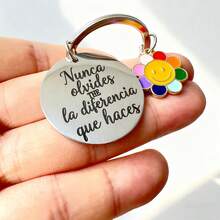 1pc Stainless Steel Inspirational Smiling Face Keychain - "Never Forget The Difference You Make" Elegant Cursive Font Circular Keyring, Durable Appreciation Gift For Colleagues, Friends, Teammates - Suitable For Retirement, Christmas, Father's Day, Earth Day, Sports Events, High Quality Polished Engraving