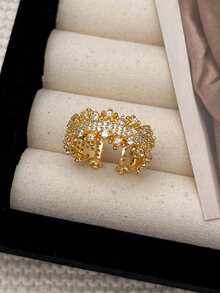 5pcs Fashion Cubic Zirconia Open Copper Rings Set, Suitable For Women's Wedding, Party, Holiday Gift (Gift Box Not Included) - Yellow Gold - View 12