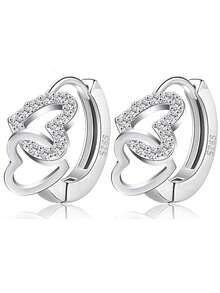 1 pieza Pendientes de botón con forma de corazón de circonita cúbica hipoalergénica de plata de ley 925 para mujeres, adecuado para uso diario y como regalo