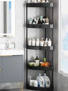 Um organizador de canto triangular de cinco camadas com quatro divisórias e três níveis, feito de plástico com rodízios, é ideal para guardar todos os itens essenciais do dia a dia no banheiro e na cozinha. É muito prático de montar, desmontar e mover, e não ocupa muito espaço. (Este produto é feito de plástico ABS de qualidade comum. A cor pode variar de branco a branco claro, podendo haver pequenas diferenças de tonalidade.)