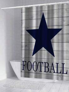 Conjunto de cortina de chuveiro com estampa de estrela de futebol, 1/3/4 peças, à prova d'água, lavável, para decoração de banheiro, com cortina de privacidade para janela, acessórios para banheiro, tecido de poliéster à prova d'água, tapete de banho antiderrapante, tapete higiênico em formato de U, divisória de banheiro, acessórios decorativos, decoração moderna para sala de estar, cortina suspensa, adequada para decoração de casa, decoração de banheiro, decoração de Natal, decoração para feriados e do dia a dia