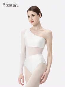 DonsGirl 1 Piece Women's Swan Lake Ballet Performance Costume-Shiny Sequined & Mesh Splicing, Asymmetrical Design, Single Sleeve With Finger Loops