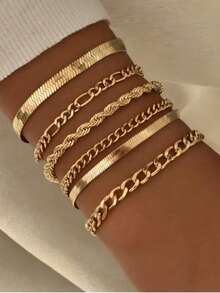 25/20/15/5pcs Fashion Elegant Vintage Minimalist Design Faux Pearl Crystal Geometric Pleated Knot Glossy Bracelet Set, Suitable For Women's Holiday Party, Daily Wear, Gift (Random Delivery) - Gold - View 8