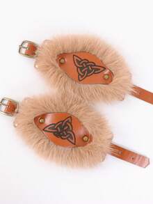 2pcs Set PU Leather Viking Wrist Guards: Faux Fur Trimmed Nordic Rune Armor, Suitable For LARP, Renaissance Fairs And Cosplay - A - View 6