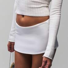Women's Fashion Mini Skirts Solid Color Low Waist Short Skirts Summer Casual Bodycon Skirts Streetwear - 白色 - 查看 5