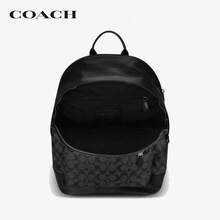 COACH West 35 Classic Zip-Top Large Capacity Signature Coated Canvas And Leather Backpack, Black Letter Print, For Men - Black - View 2