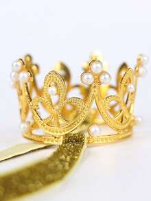 1pc European And American Children's Pearl Zinc Alloy Birthday Headpiece, Elastic Birthday Party Crown Headband, Suitable For Children's Birthday Parties