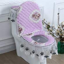 Universal Fit Toilet Seat Cover Set With Lace Edge Decorative Toilet Seat Protector Toilet Lid Cover Warmer - Màu tím hoa cà - Xem 6