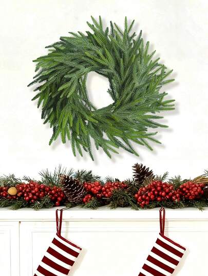 1 peça de 22,83 polegadas de guirlanda de Natal artificial estilo clássico, guirlanda de agulhas de pinheiro artificial adequada para varanda interna e externa, decoração de janela e parede para casa, decoração de casamento e festa de fim de ano, decoração de guirlanda de Natal faça você mesmo, plantas artificiais de plástico duráveis, sem necessidade de manutenção